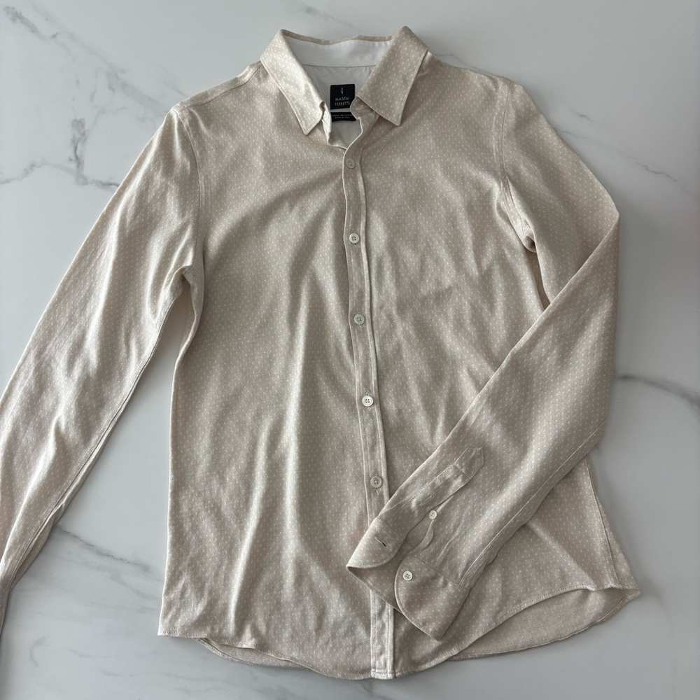 Mastai Ferretti Beige Button Down Shirt Sz Medium Soft jersey